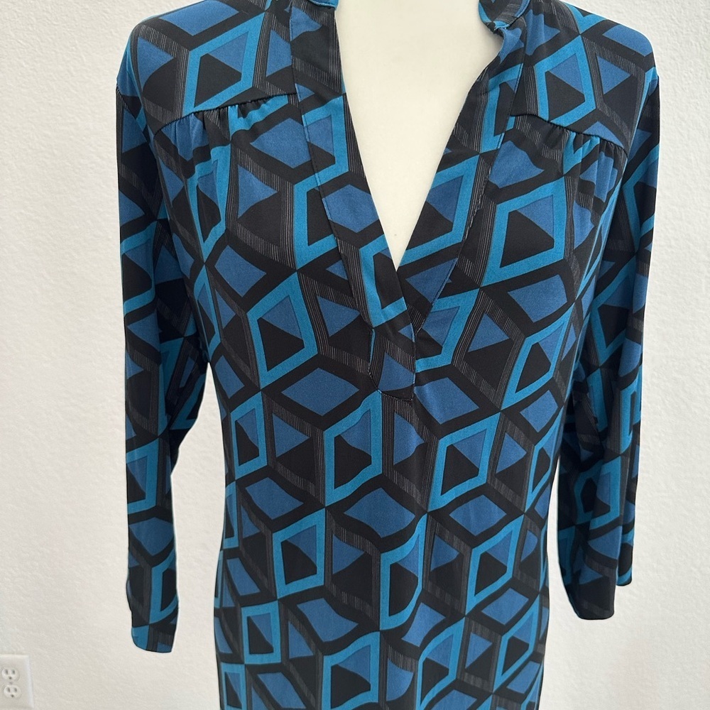 NWT Banana Republic Blue and Black Geometric Dress - Picture 2 of 6